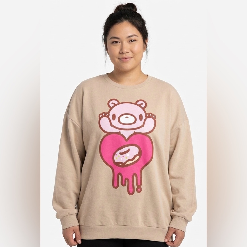 🍩 Gloomy Bear Style Pastel Pink Heart & Donut Sweatshirt